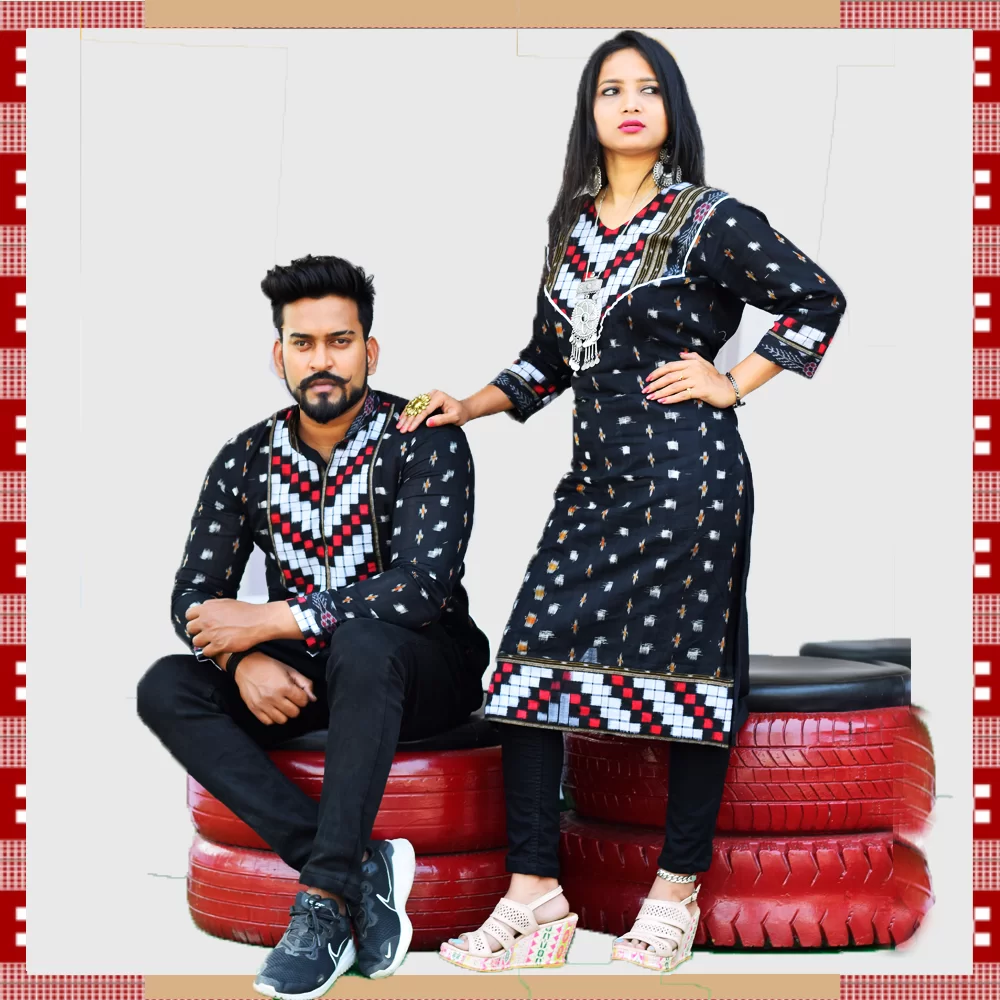 BLACK RAYON BEAUTIFUL GOLD PRINTED KURTI IN HIGH NECK STYLE WITH RED  PRINTED SKIRT