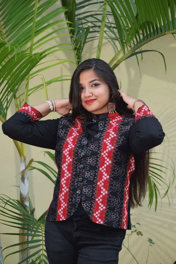 Sambalpuri Black Red Sapta Designer Jacket Sambalpuri in